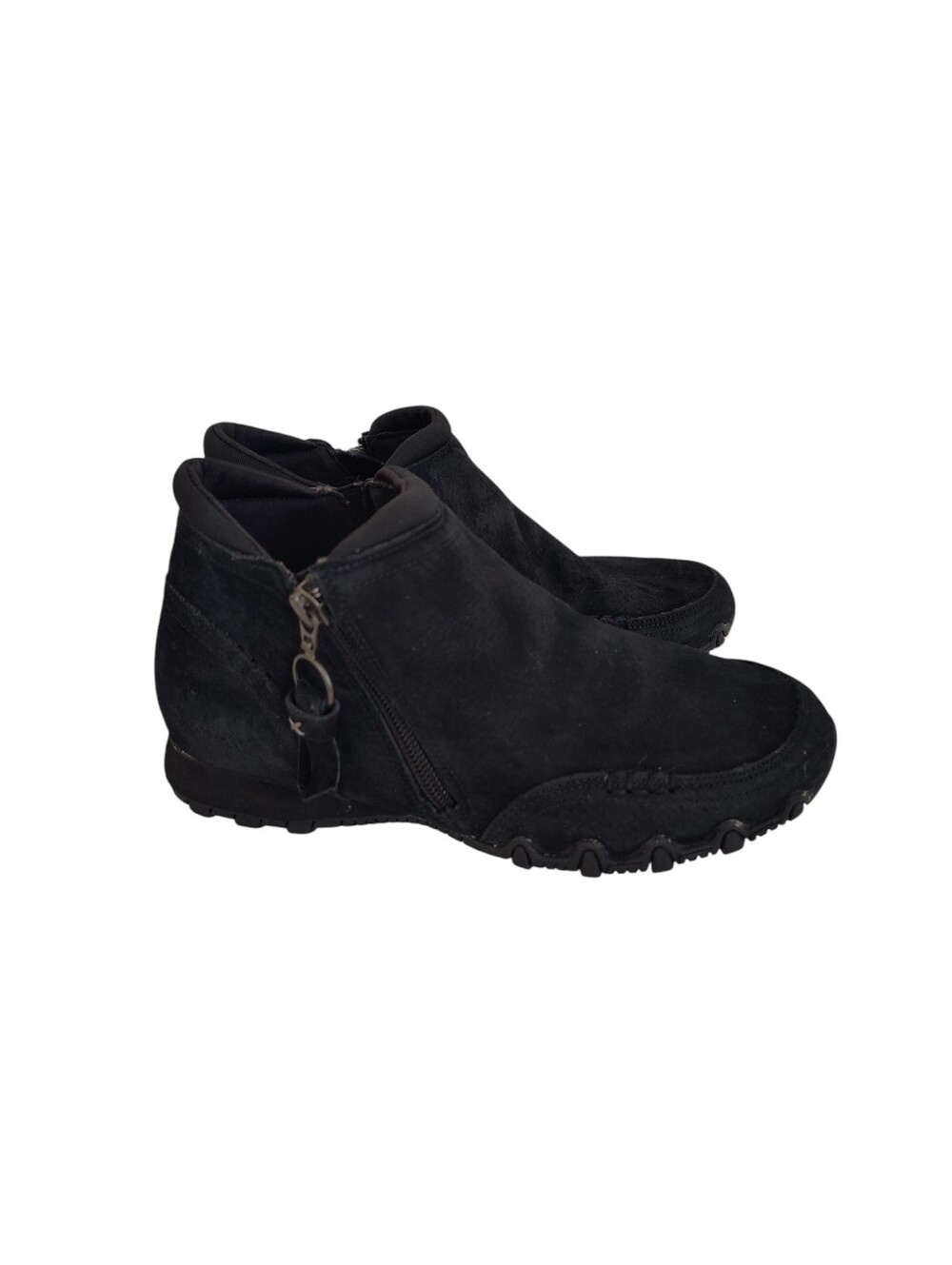 Skechers Zappiest Black Leather Suede Booties Size 6W Zip Ankle Boots #49590W